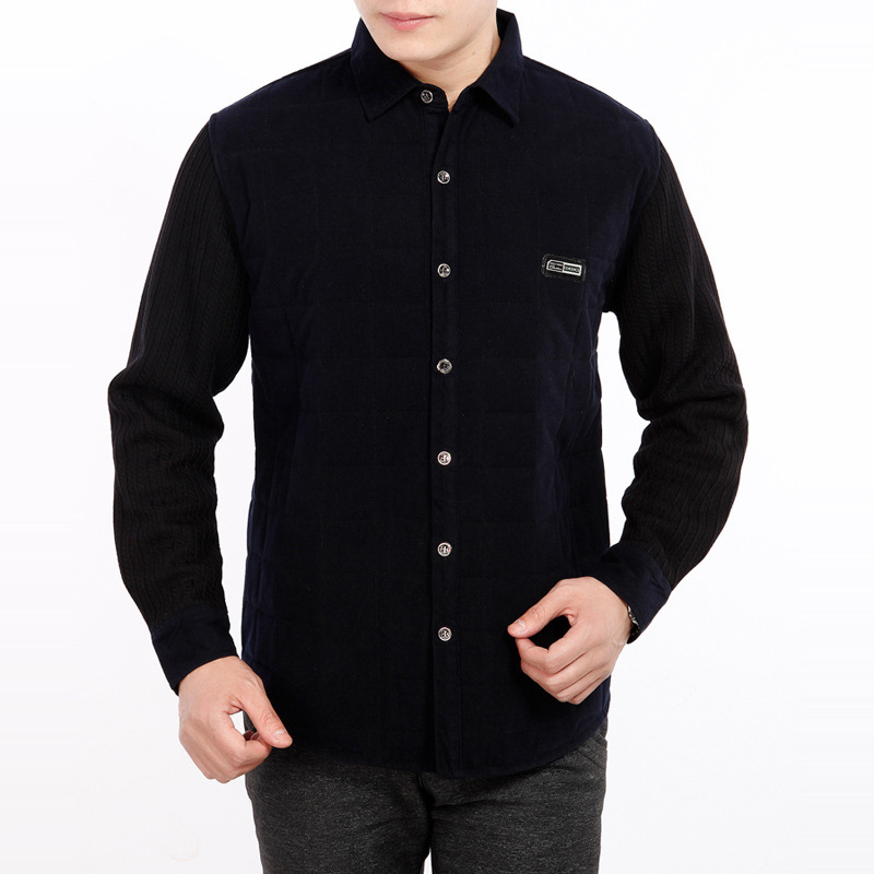 2013冬季新款迪莱王子男装男士拼色翻领保暖衬衫加厚保暖衬衣1802