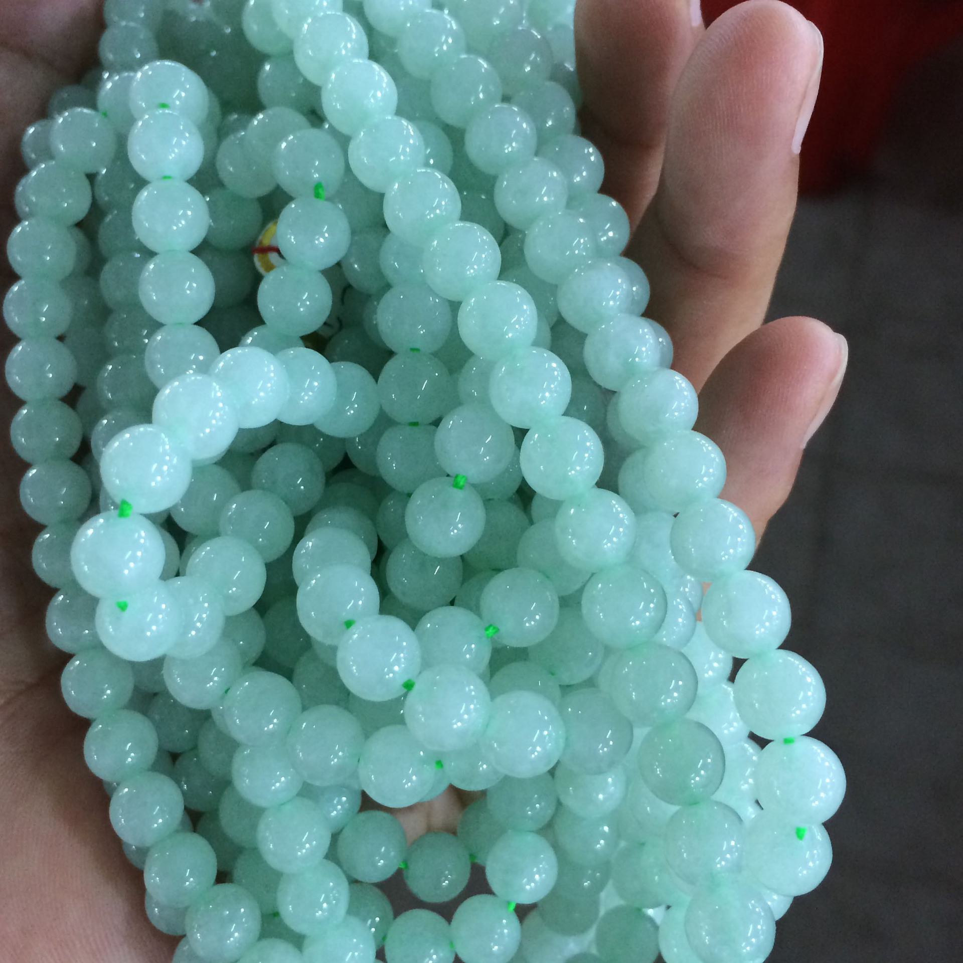 广东四会 永德祥 天然a货翡翠项链 7.5mm冰种带底色珠子