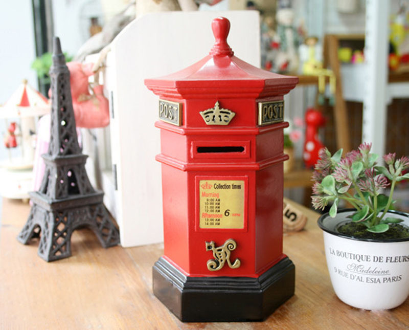 复古邮筒储钱罐 木质英伦邮筒 木质工艺品 创意邮筒存钱罐批发