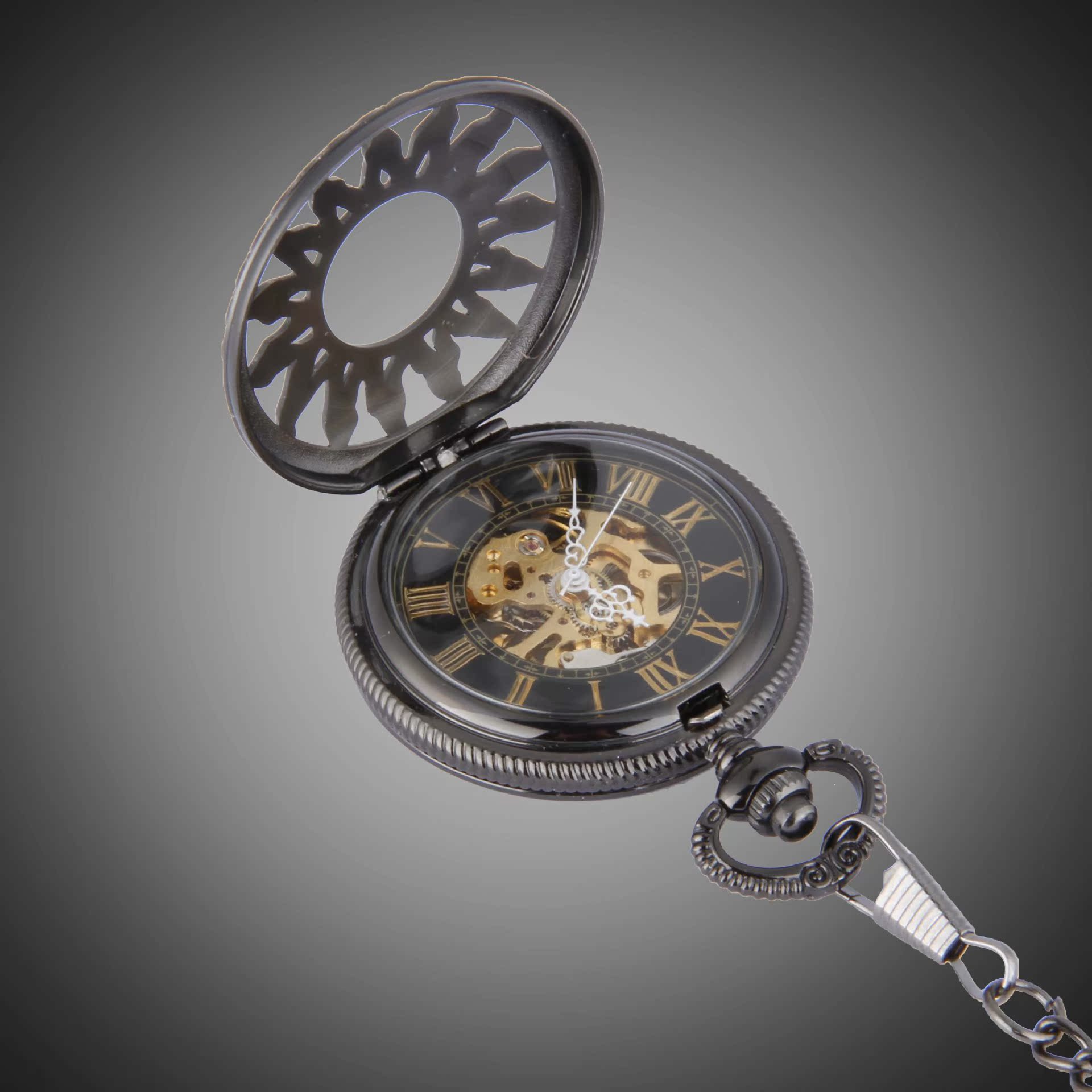 【欧美时尚大号合金罗马机械怀表 太阳花纹缕空机械怀表 厂家直销】广