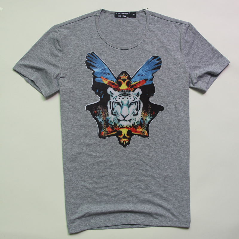 虎鹰飞图男士短袖t恤衫 欧美纯棉修身男t恤