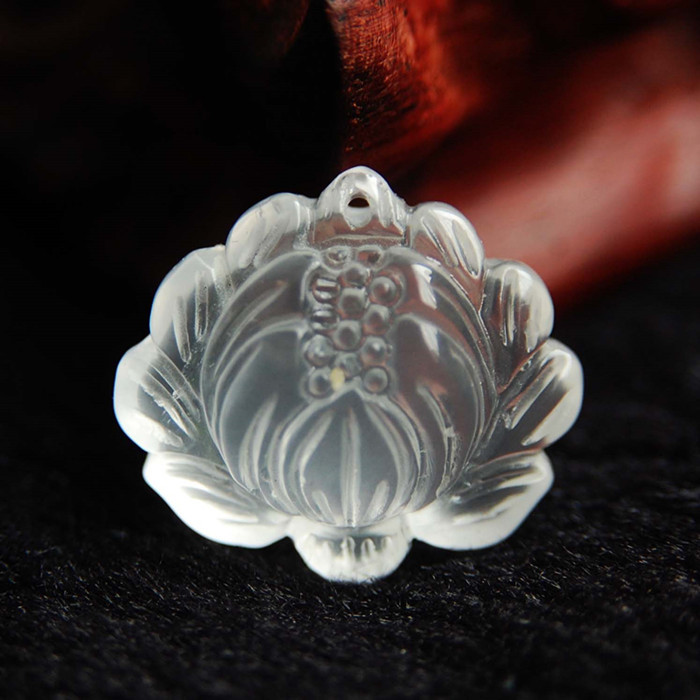东海水晶 天然白水晶 冰晶白粉 荷花挂坠 冰清玉洁 辟邪保平安