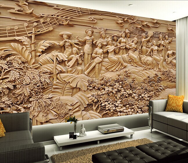 3d彩雕背景墙 大型无缝壁画厂家 现代中式欧式墙纸壁纸家和富贵