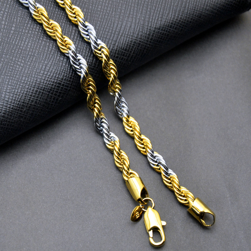 韩版新款时尚男短款锁骨链18k金双色麻花项链简约潮男彩金项链