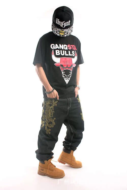 gangsta bulls西海岸匪幫公牛街舞bboy潮男短袖t恤衫胖胖子加大碼