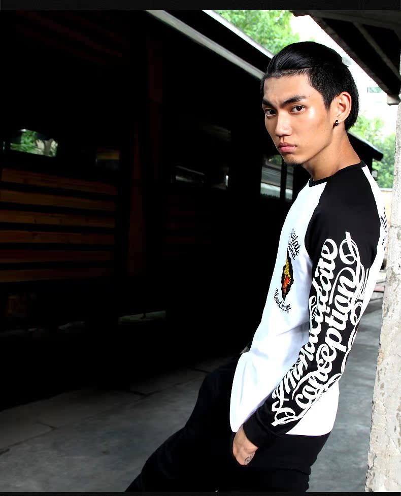 2015春夏款日本潮男麻叶民族风装修身长袖t恤 纯棉长袖批发