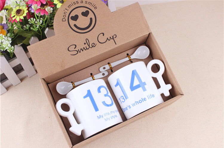 创意1314钥匙把手马克杯 男女标志情侣对杯 精品陶瓷杯批发