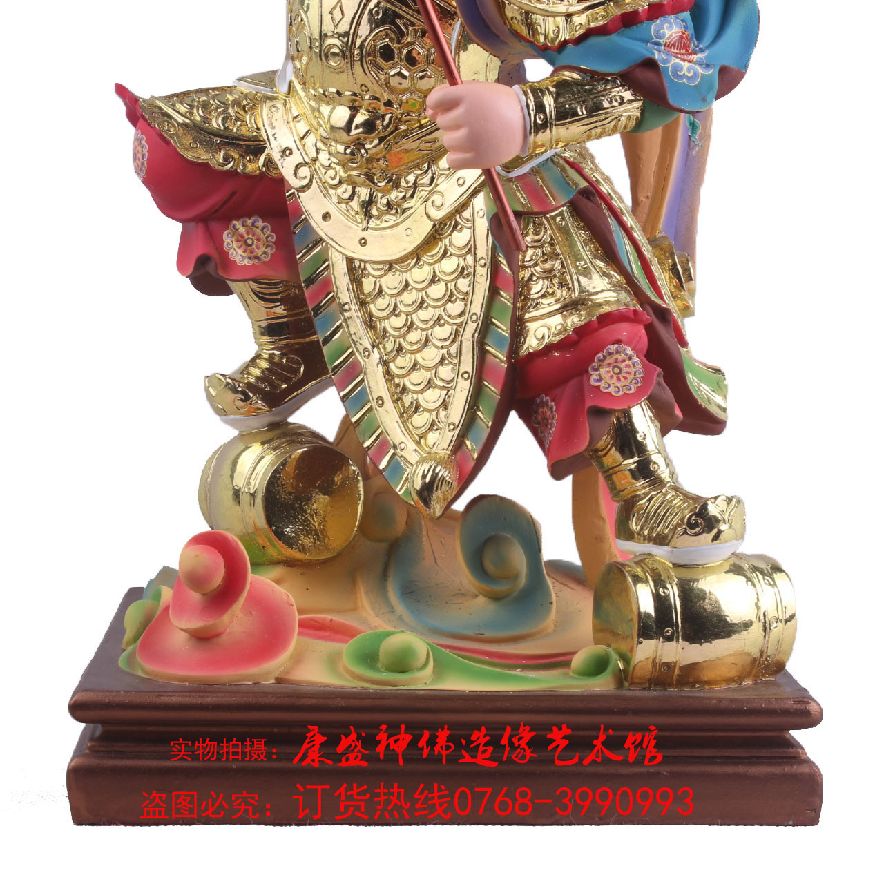 供应16寸敦煌彩k金站木吒太子道教树脂手工彩工艺品宗教神像