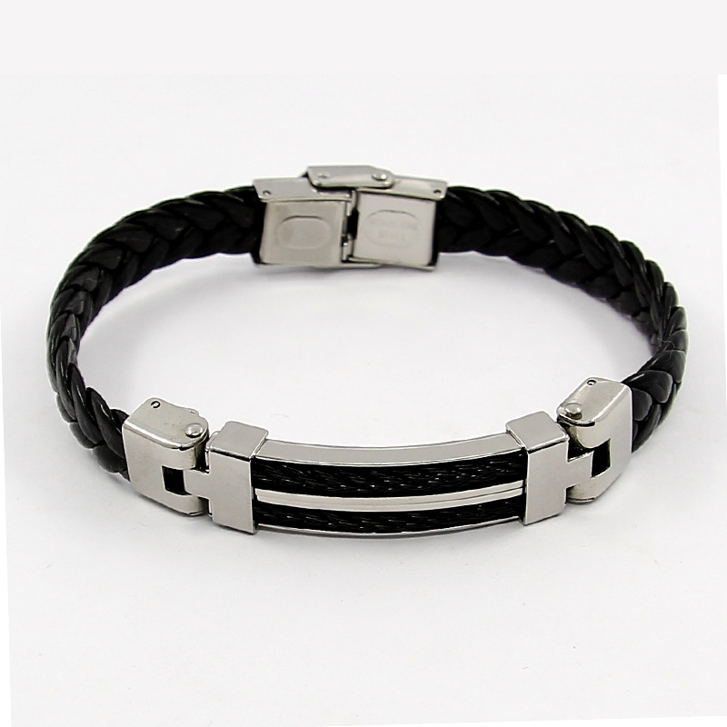 金色钢丝韩国流行个性皮绳手链 时尚潮流手链图片_6