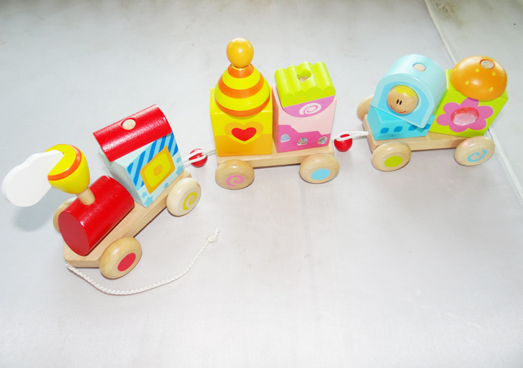 儿童木质积木小火车 早教早教益智拆装积木小火车玩具 外贸产品
