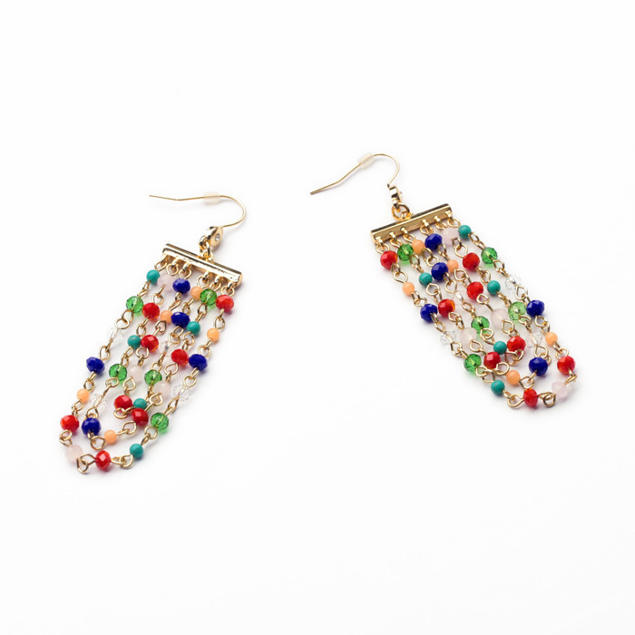 欧美打牌时尚个性串珠流苏耳环耳钉 可爱淑女长款耳饰女批发