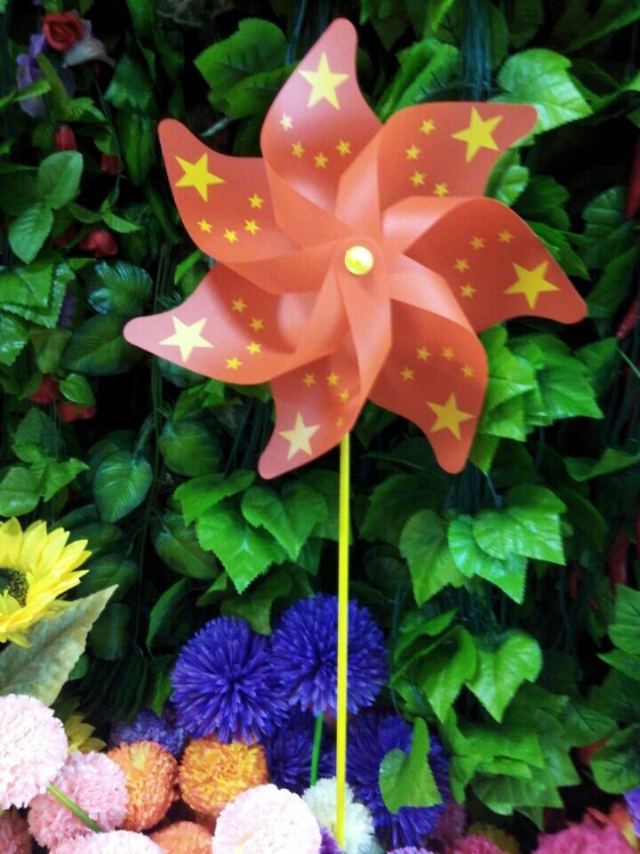 七叶红色五星国旗风车/装饰风车大中小/塑料风车/厂家直销批发