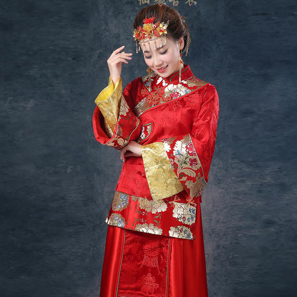 服裝鞋帽箱包,鐘錶眼鏡 女裝 旗袍 新娘結婚紅色禮服敬酒服 中式婚禮