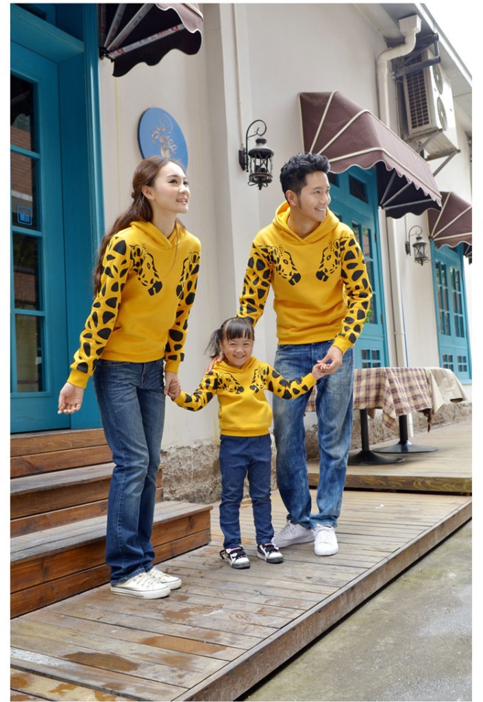 柏鹭2014秋冬新款亲子装时尚抓绒长颈鹿之爱一家三口装wt-yd153