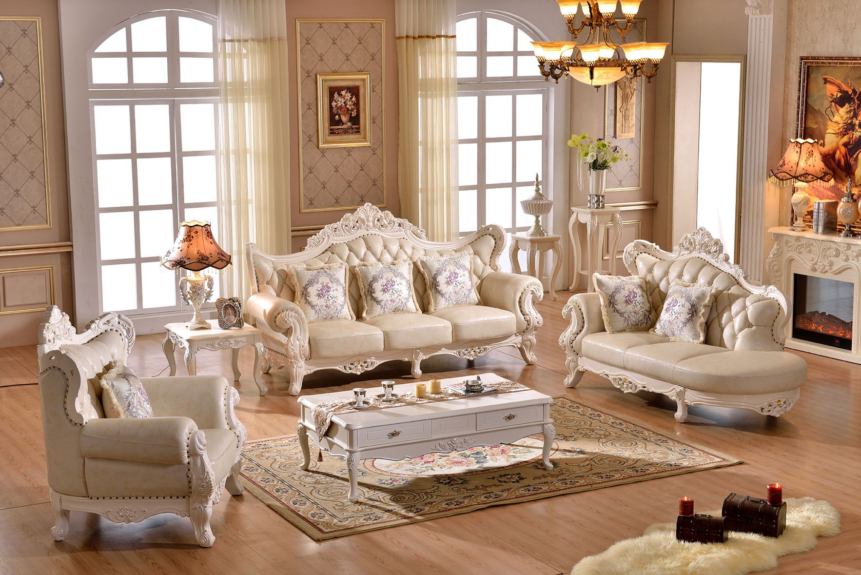 家装,建材 客厅家具 沙发类 欧式沙发大户型客厅真皮沙发组合实木雕花