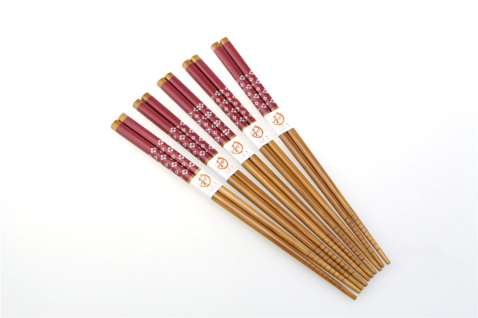 日式创意竹质筷子 天然创意 小白花红底竹筷子 筷子套装
