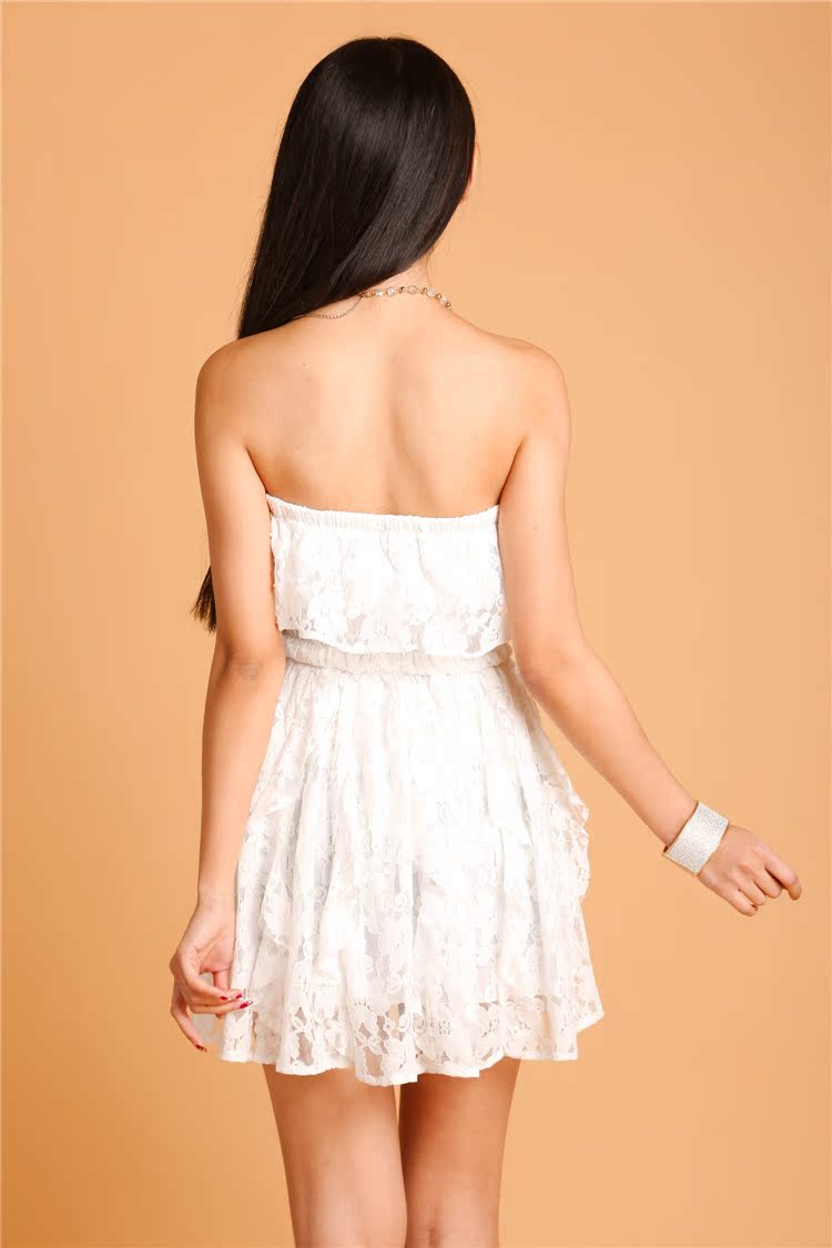 dk1452014新品甜美风蕾丝镂空绣花抹胸短裙shortdress