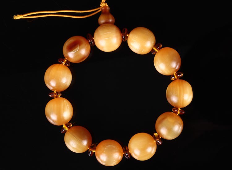 西藏精品黄牛角单圈佛珠手链天然牦牛角手串18mm黄色水牛骨质手珠