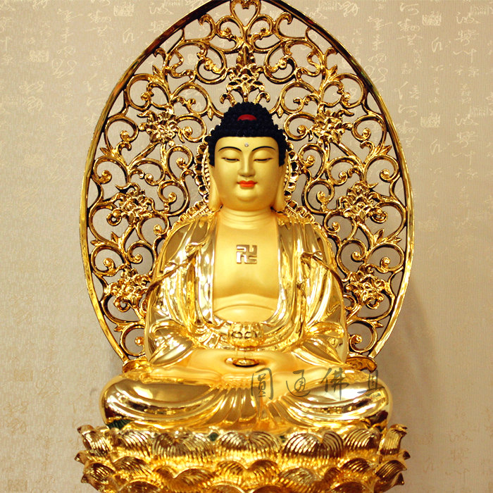 圆通佛具超市 68cm正品台湾宝华纯铜贴金释迦佛 鎏金三宝佛 佛像
