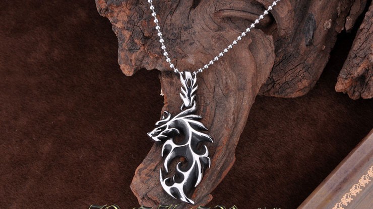 男士项链吊坠 925泰银龙形韩版龙图腾霸气吊坠复古龙牌项链
