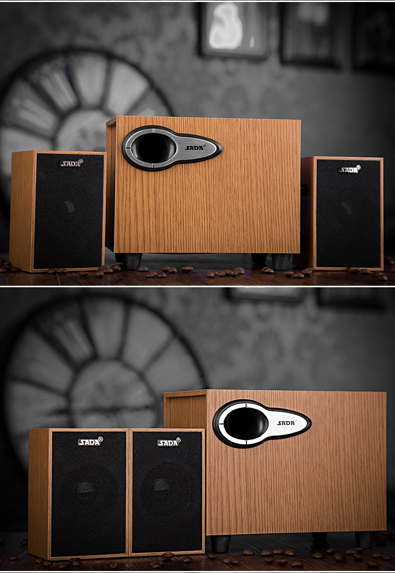sada赛达 笔记本迷你电脑音响 多媒体便携小音箱木质usb2.1低音炮