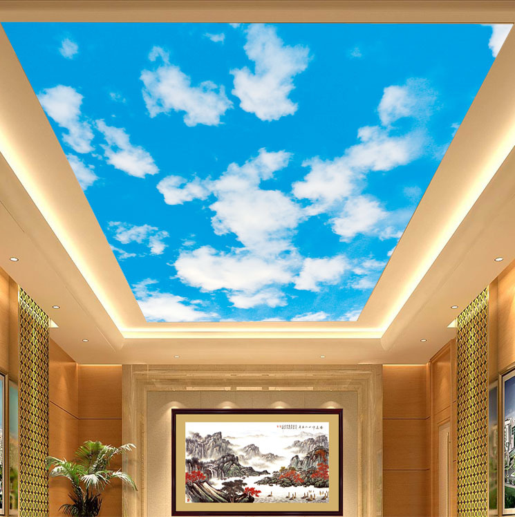 大型壁画促销定制酒店天花吊顶客厅背景墙纸无缝墙布壁纸蓝天白云价格