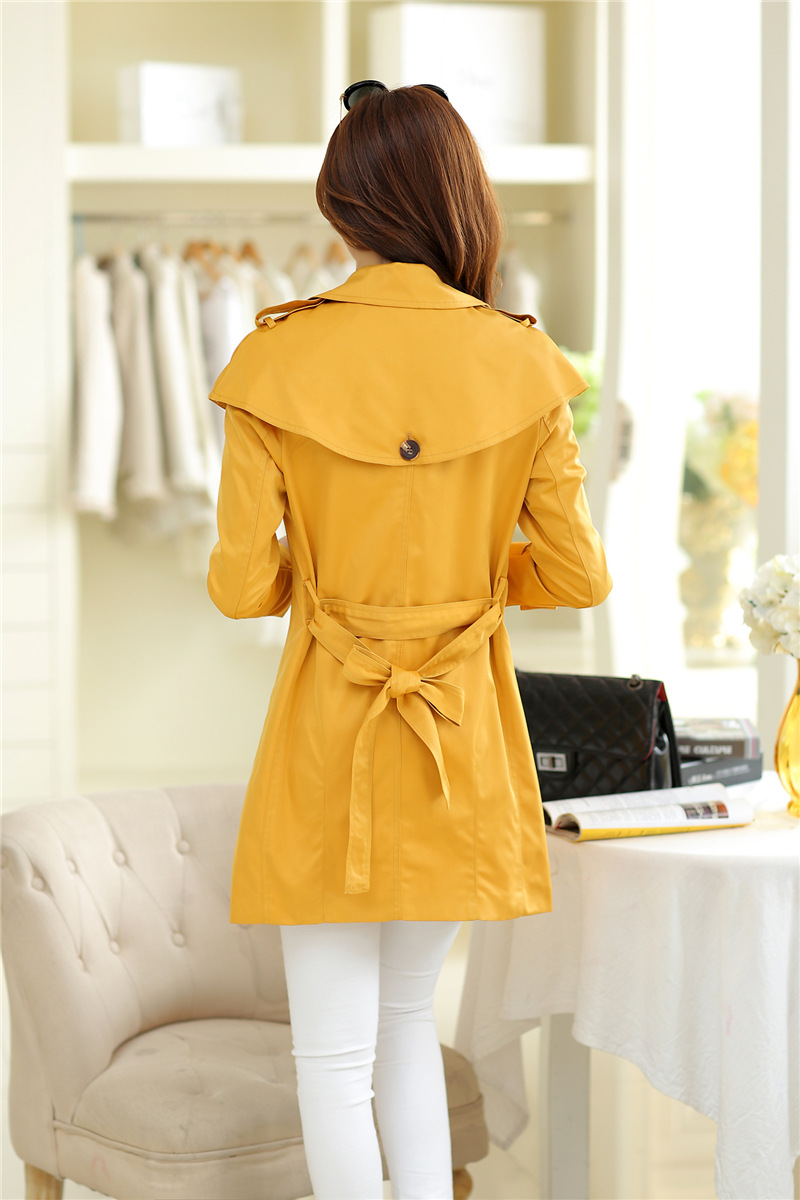 2015秋冬新款女风衣 欧美修身斗篷双排扣披肩翻领 风衣带腰带女