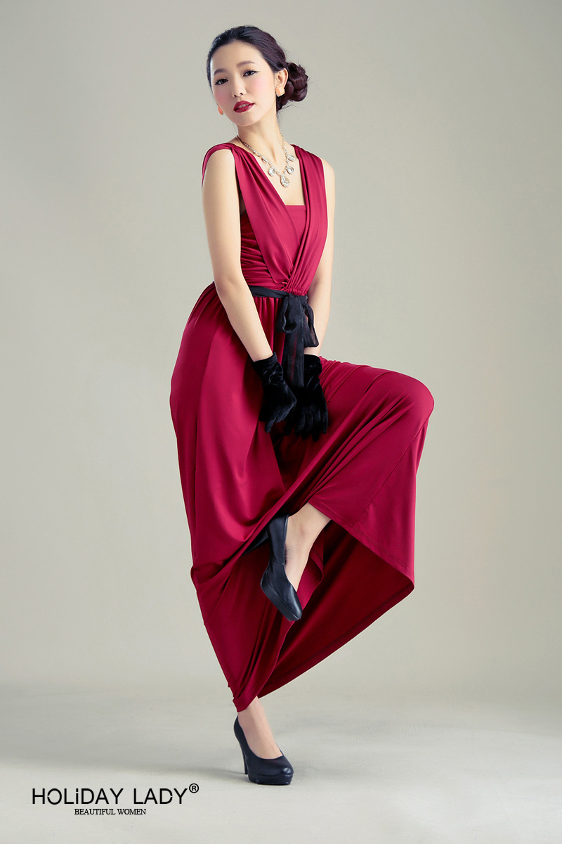 2014前后v领性感连衣裙 长款 礼服 晚礼服 约会裙约会礼服 酒会裙