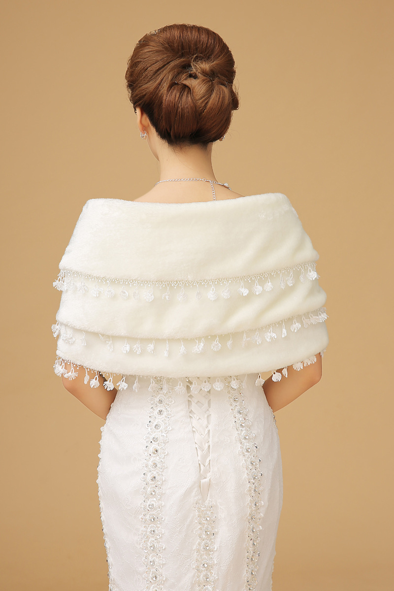 2014冬季新款新娘结婚纱披肩白色冬季晚宴长毛披肩伴娘披肩批发