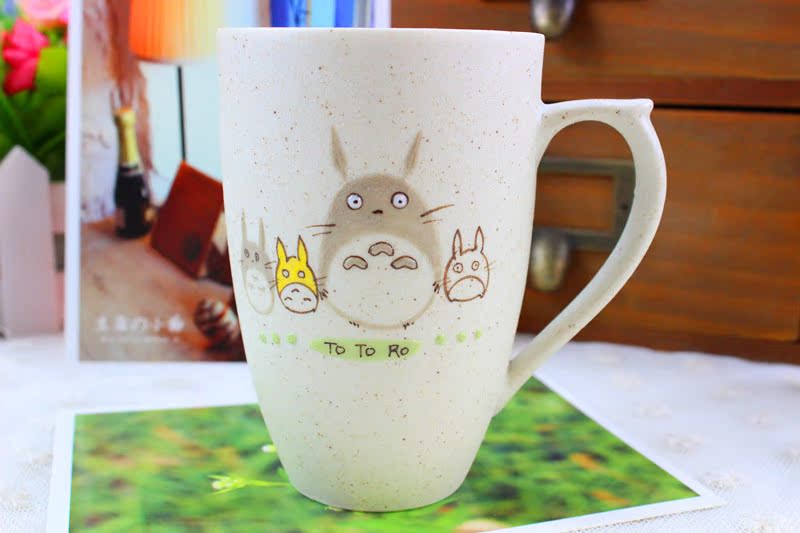 创意手绘卡通动漫周边可爱龙猫陶瓷带把手水杯马克杯家居实用杯