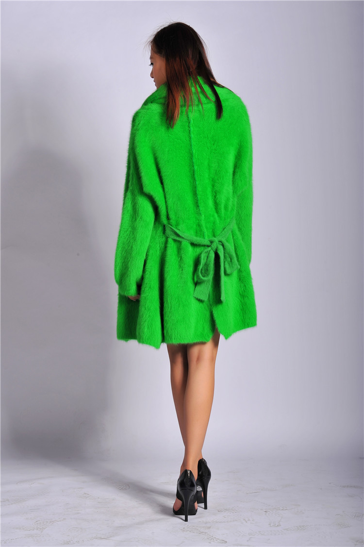 2014女装新款韩版时尚嫩绿色连帽衫长款毛衣