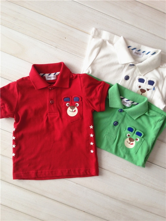 韩国原单童装 小熊家14新款 男童短袖t翻领短袖t 纯色 pawinpaw新