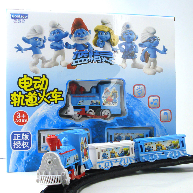 蓝精灵 3234 电动轨道大火车带灯光 儿童益智玩具批发 新品热销
