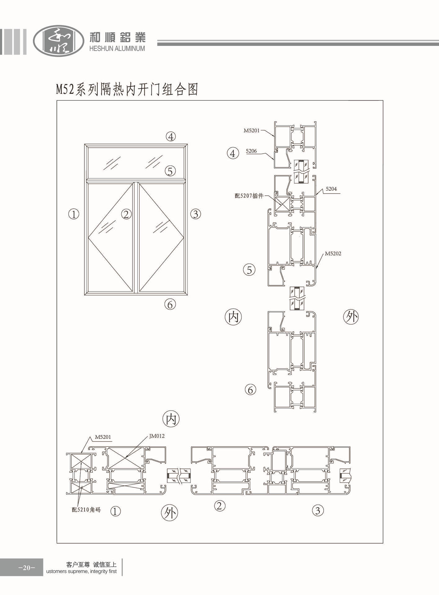 批发m52系列隔热断桥平开门铝合金门型材加工定制铝合金厂家直销