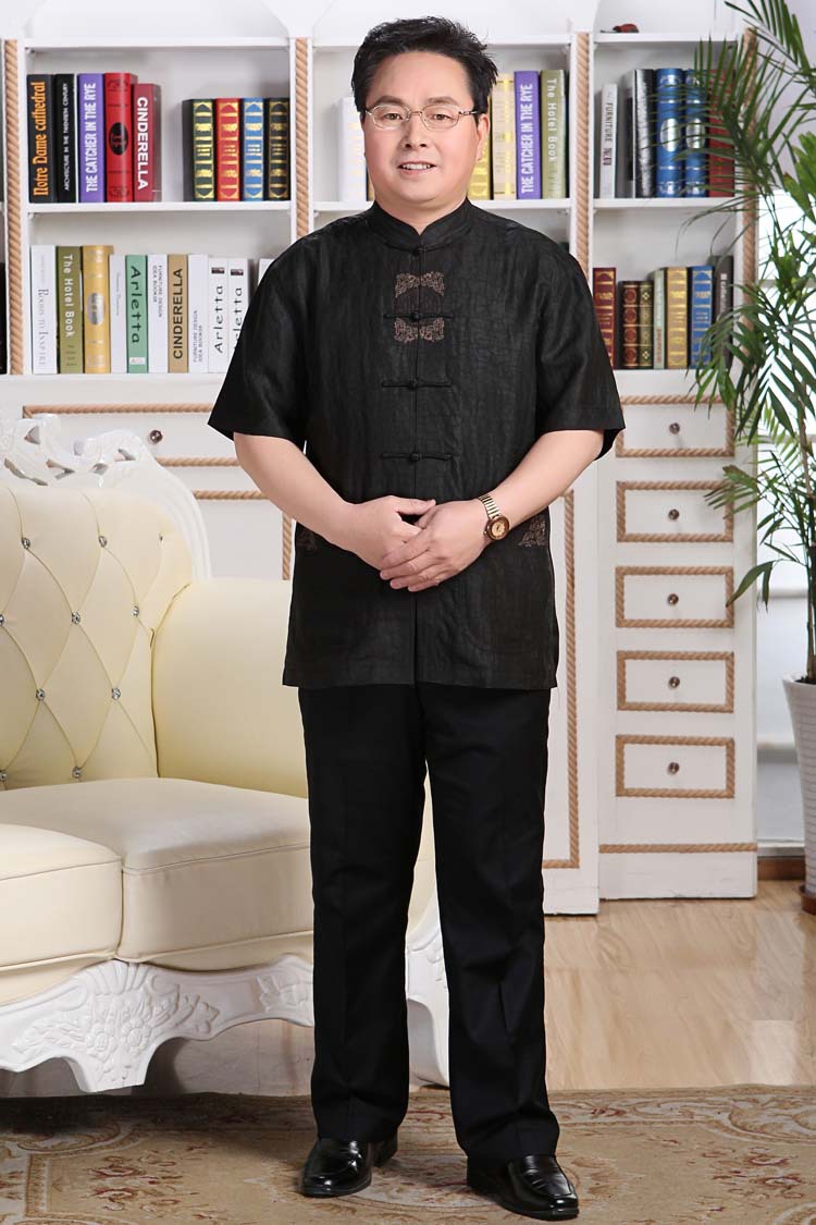 专柜正品真丝香云纱男士夏装短袖上衣100%真丝莨绸中式男式上衣
