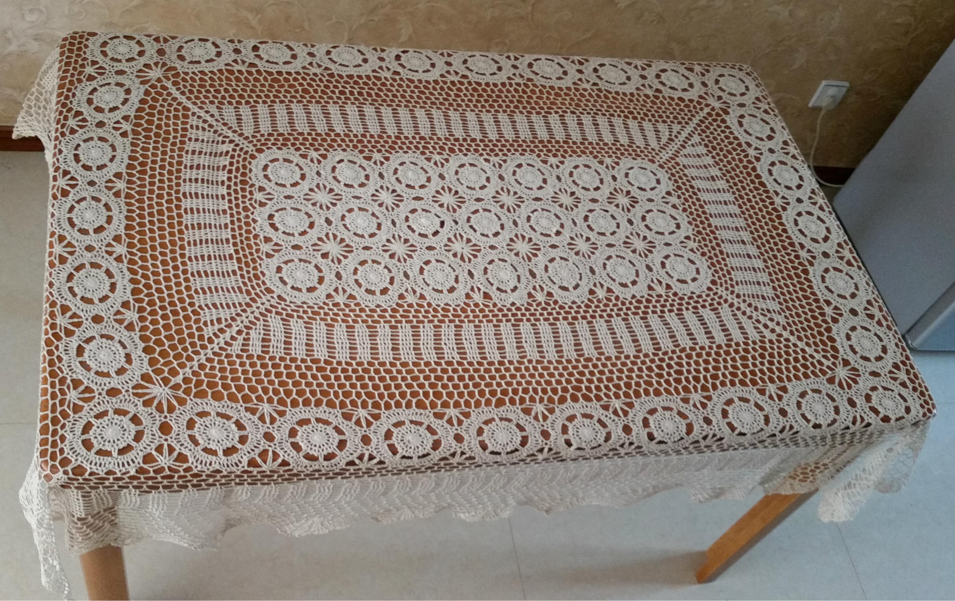 外贸纯棉线手工钩针869花型长方形桌布/台布/沙发布