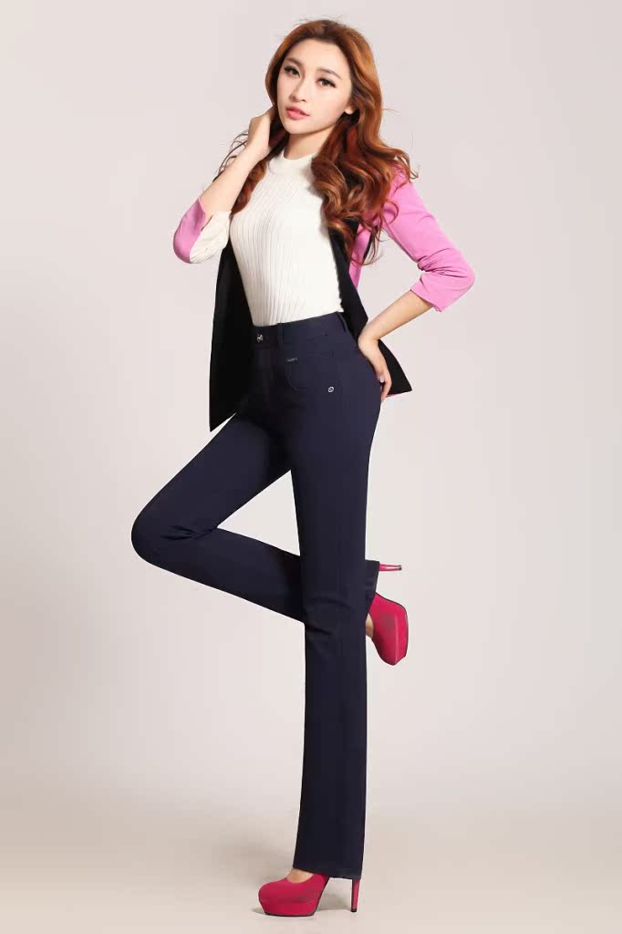 2014春秋新款韩版女装修身时尚弹力直筒裤ol休闲裤女裤批发