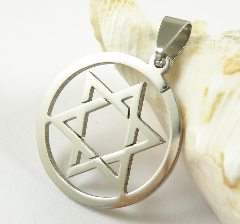 帝博 不锈钢圆形六角星吊坠项链 线割星星吊坠批发 大卫之星