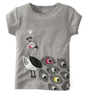 2014新款下款孔雀图案灰色炫款外贸欧美短袖纯棉童t恤童装批发
