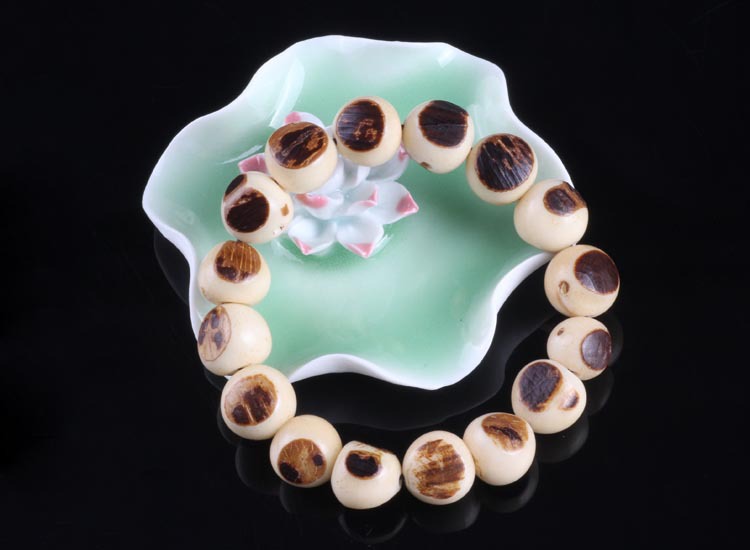 缅甸天然白玉果贝叶棕单圈佛珠小佛眼白菩提根手串阴阳白玉菩提子