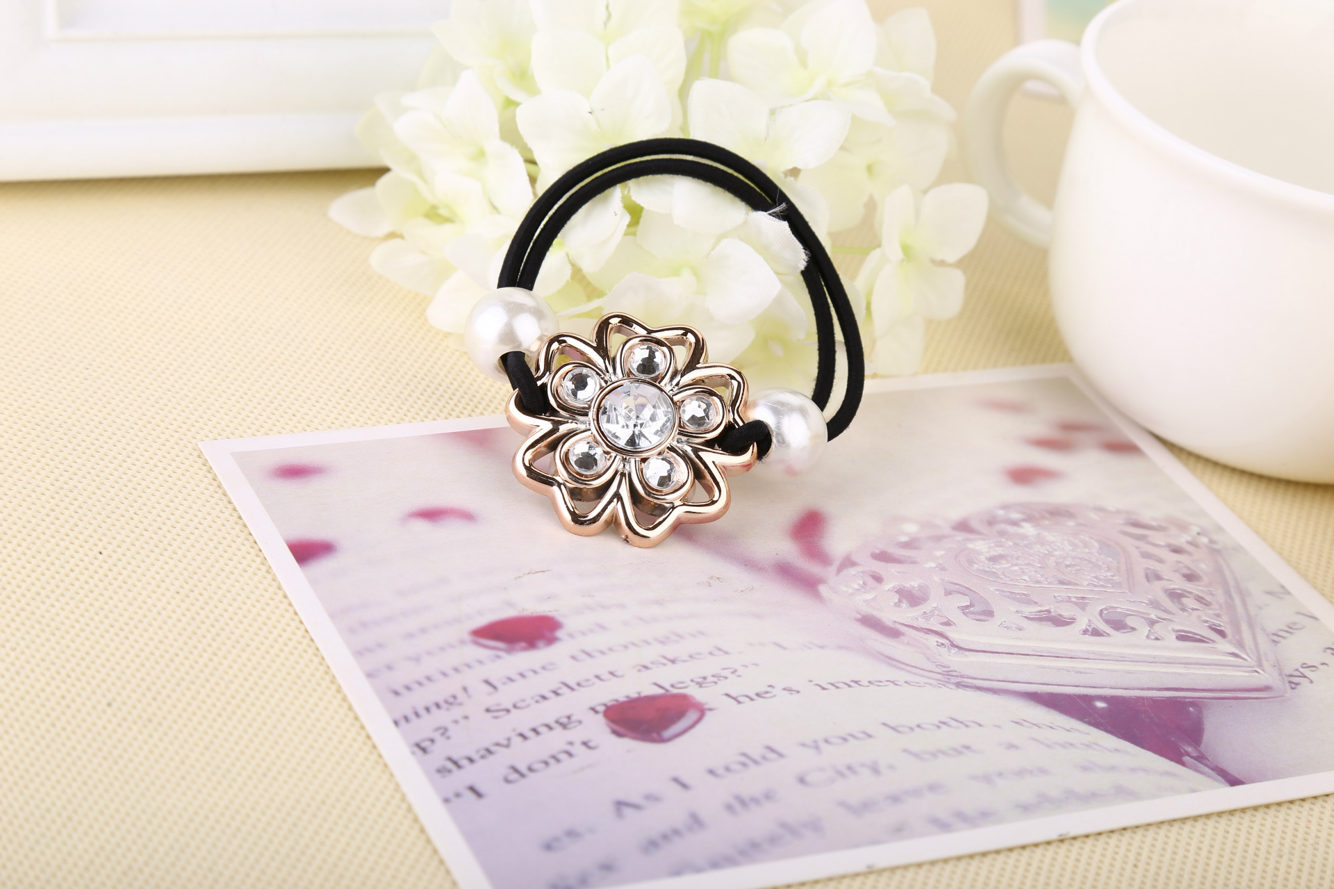 韩版可爱儿童发圈头花 金属挂珠镶钻皮筋大花朵发绳发饰头饰.