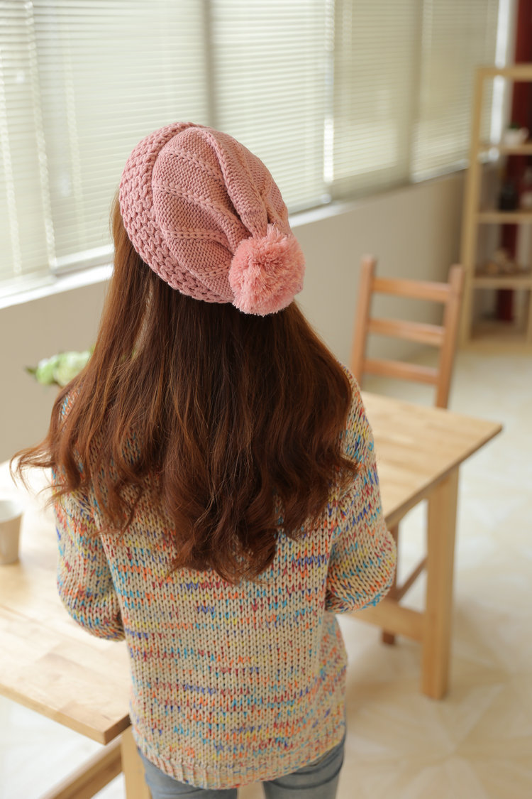 新款秋冬针织毛线帽 女款百搭手工针织帽 可爱纯色八角毛线帽