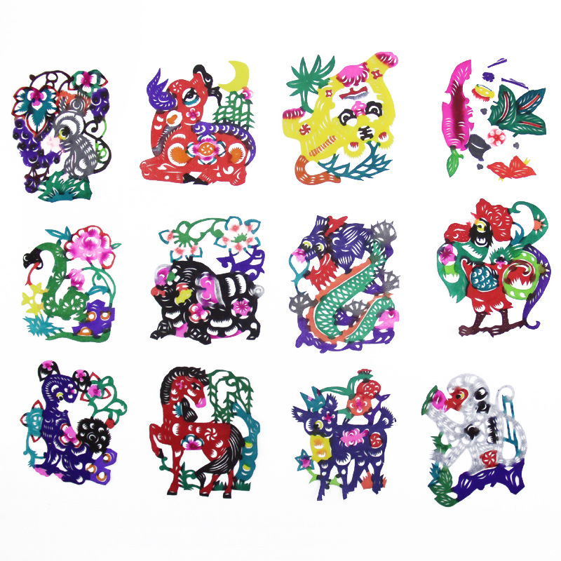 彩色简装熊猫剪纸 纯手工剪纸作品 中国特色工艺品 出国礼品