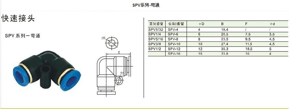 气动元件气管接头快速接头直角90度塑胶弯头pv