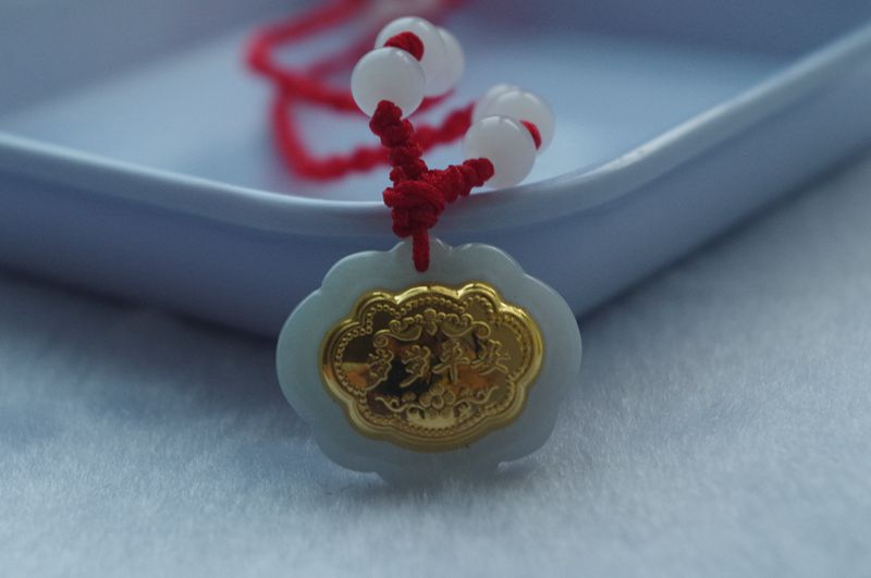 金镶玉 天然a货翡翠吊坠 宝宝锁 长命锁 岁岁平安 钰妃