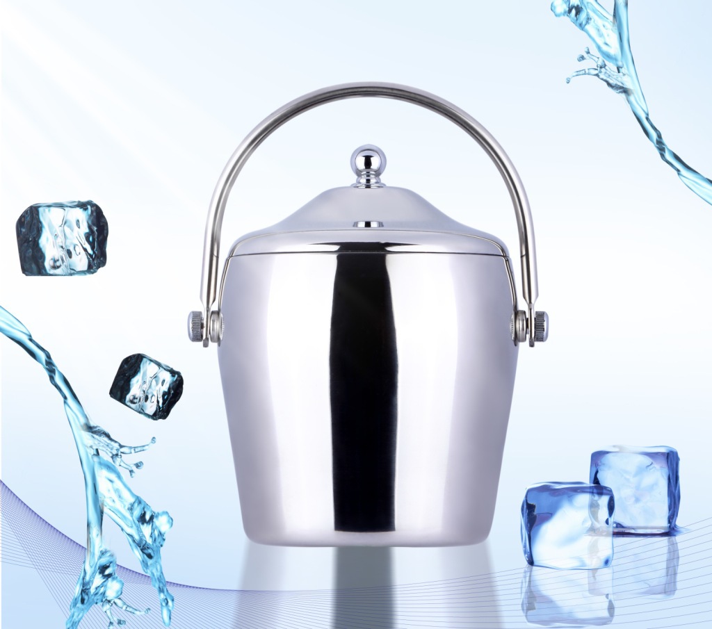 不锈钢双层保温鼓形冰桶/吧台冰粒桶/酒店客房冰桶手提1.2l-2l