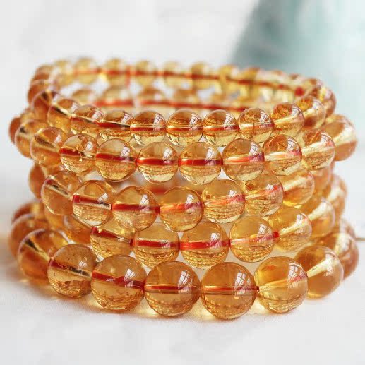 批发3a级天然巴西黄水晶手链金黄色黄晶手串招财水晶男女士饰品
