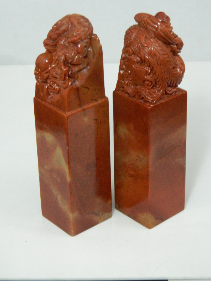 工厂直销 批发 寿山石印章 金石篆刻章料 浙江红花石龙凤对章