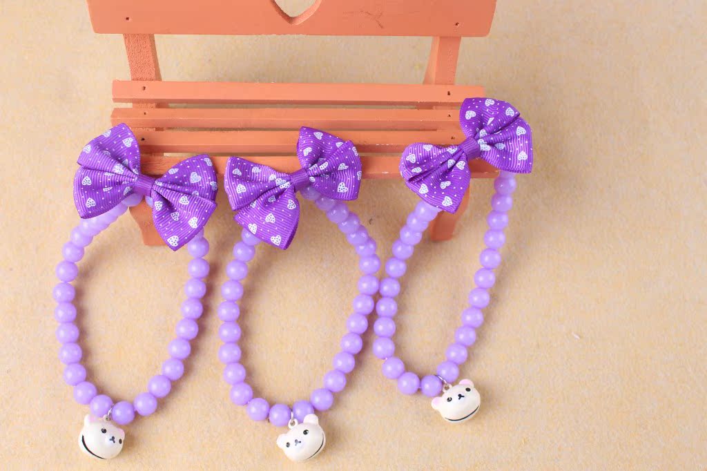 新款项圈 小熊紫色多彩蝴蝶结 宠物铃铛项链 宠物串珠多彩蝴蝶结