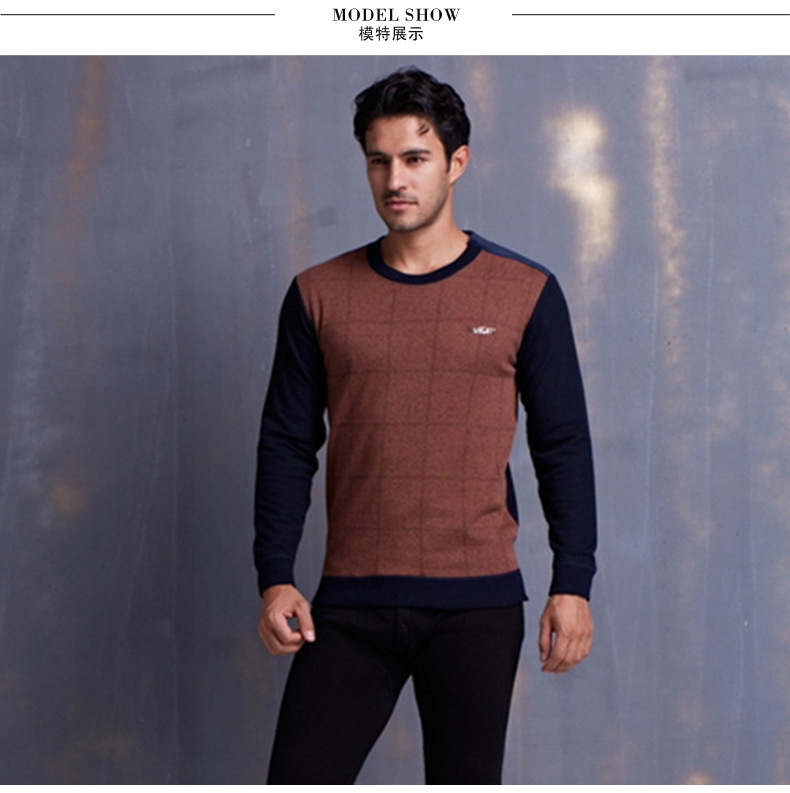 琴曼秋冬新款双层时尚圆领大提花男士式保暖内衣套装3119-6